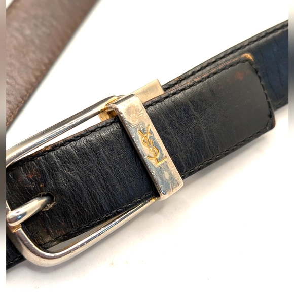 Vintage YSL Black Leather Belt with Brass Buckle - Picture 1 of 4